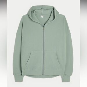 NWT Hollister Gilly Hicks Oversized Waffle Zip-Up Hoodie, Small in Glacier Green